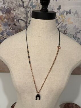 COACH Two-Tone Black and Rose Gold C Pendant Necklace